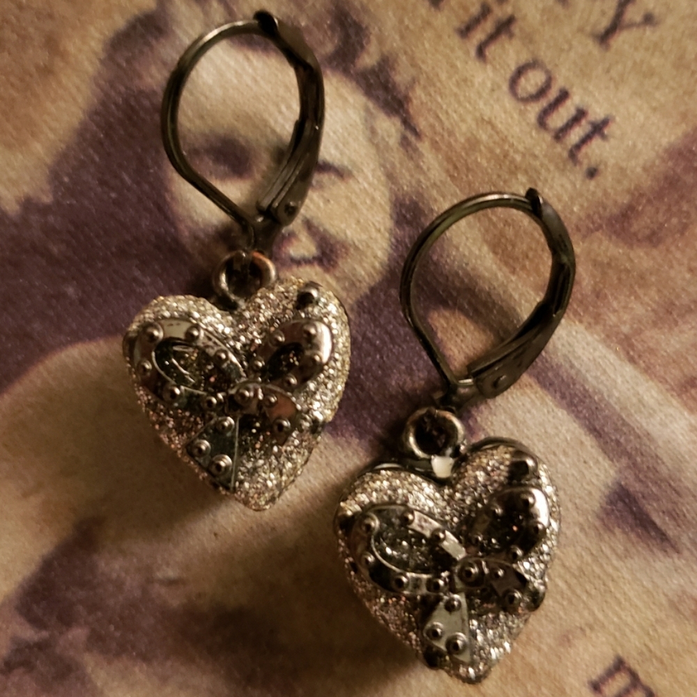 Vintage Betsey Johnson Pin-up Girl Polka Dotted Heart Earrings
